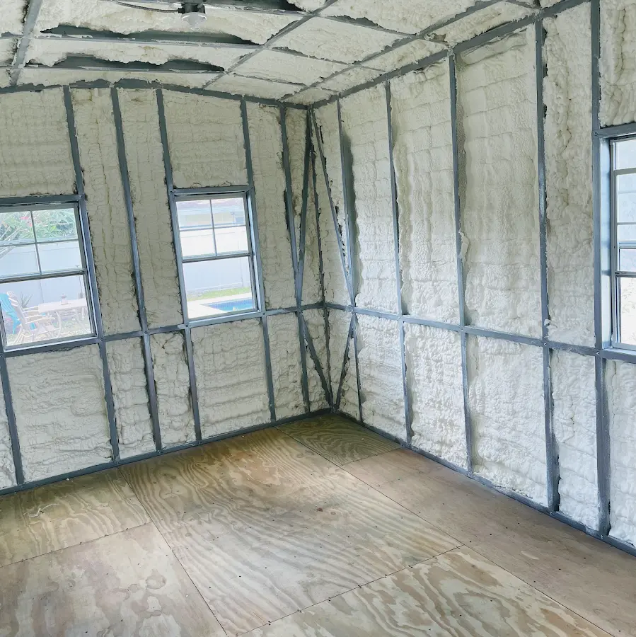 Closed-cell spray foam insulation applied to wall cavities in a residential project in Hialeah Gardens